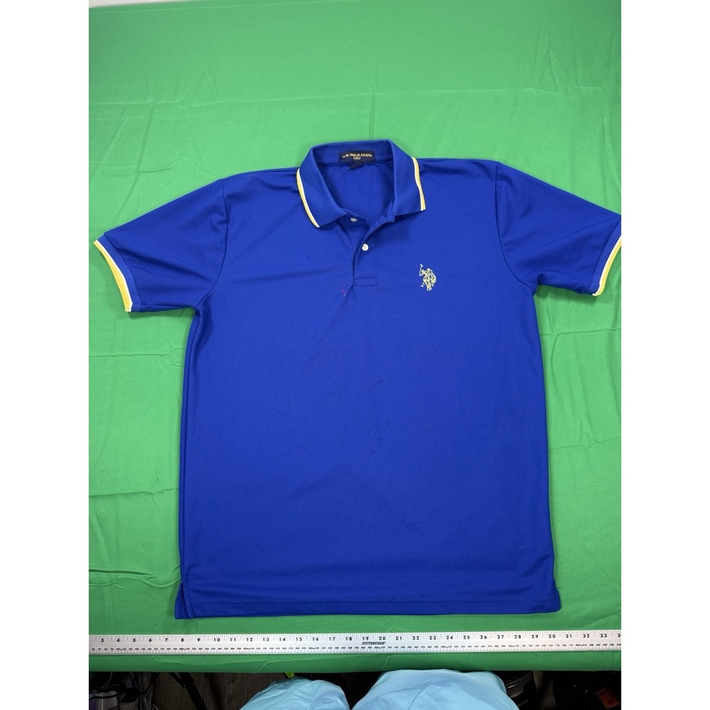 U.S. Polo Assn Golf Polo Shirt Mens Large Blue Yellow Performance Short Sleeve